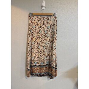 Floral Boho Midi Skirt With Slit  Multicolor Print Lightweight & Comfortable Wom